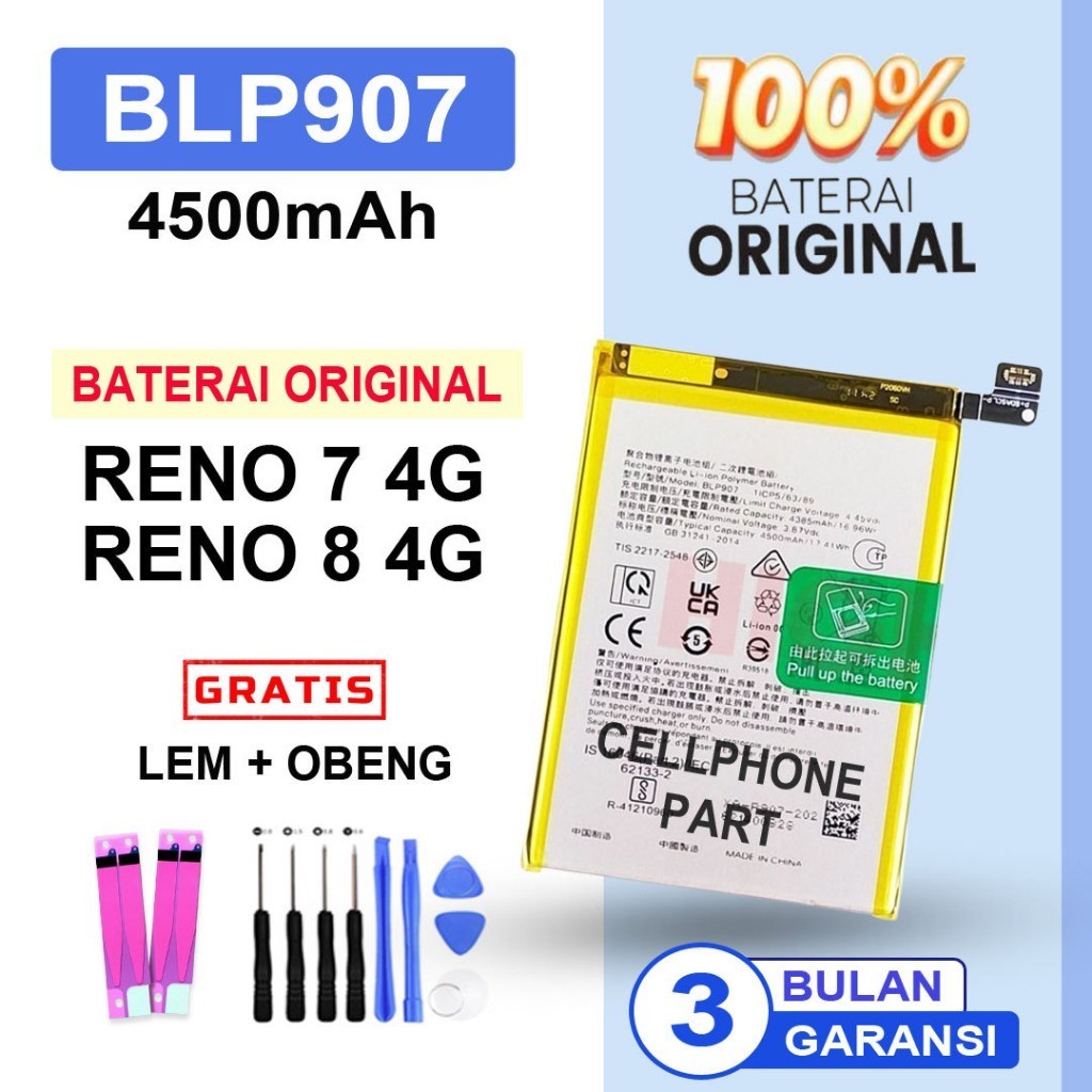 Jual BATERAI BATRE OPP0 RENO 7 4G / RENO 8 4G / BLP907 ORIGINAL ...