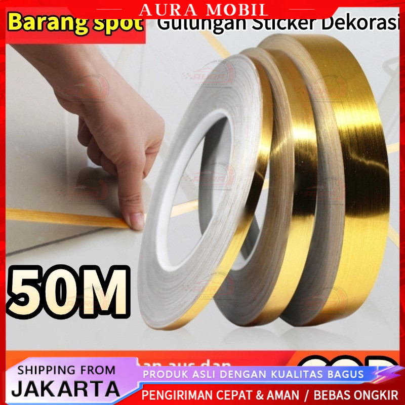 Jual 50M Gulungan GOLD Stiker List Plat Strip Dinding STICKER 50meter ...