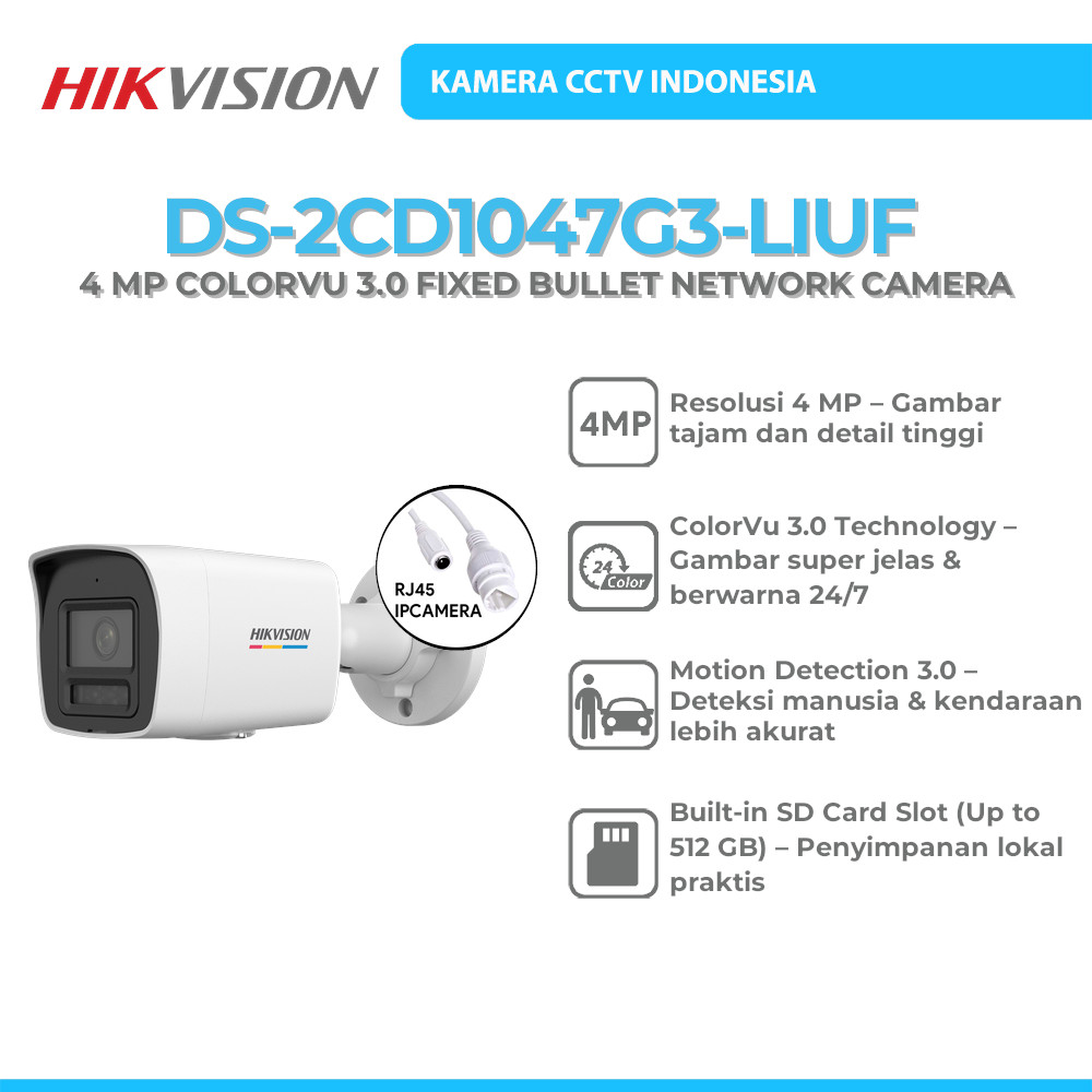 Jual HIKVISION DS-2CD1047G3-LIUF 4 MP COLORVU 3.0 FIXED BULLET NETWORK ...