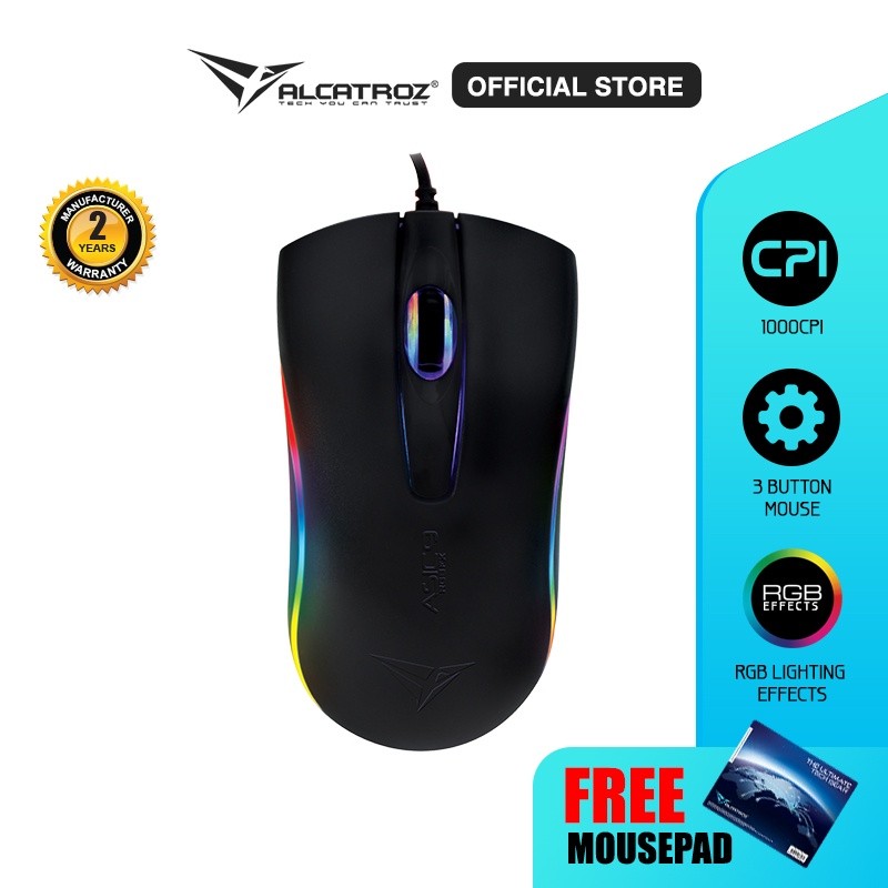 Jual Mouse Gaming Alcatroz Asic 9 RGB Wired USB Mouse With RGB FX ...