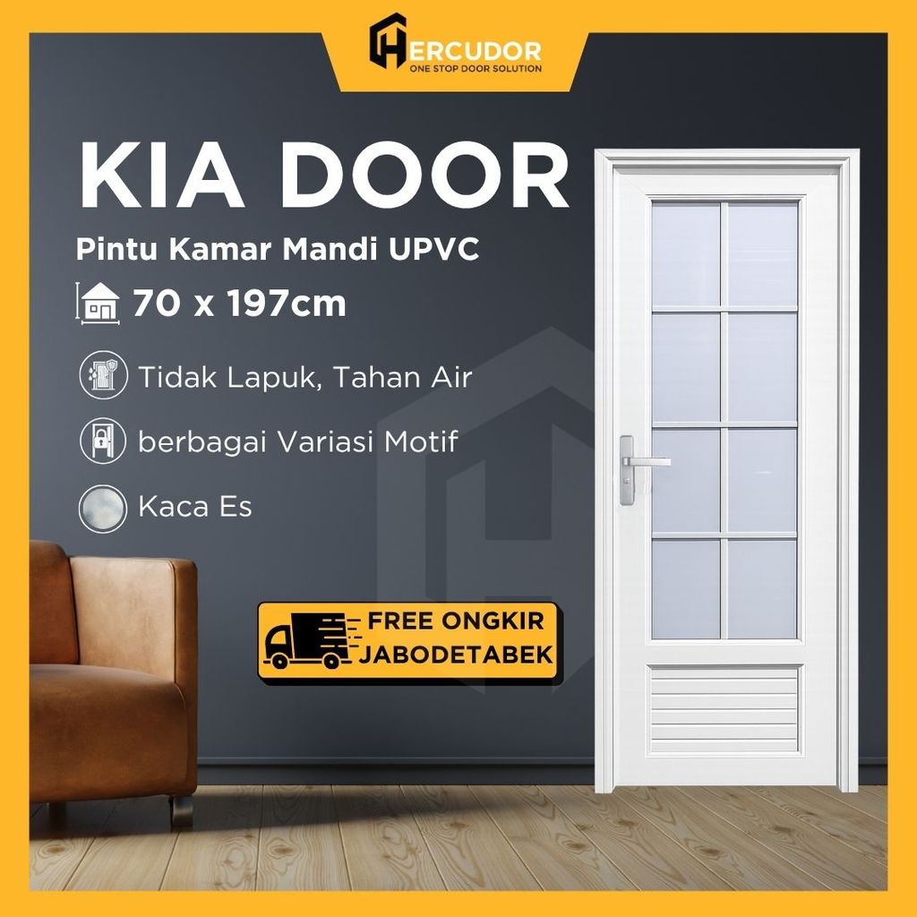 KIA - Pintu Kamar Mandi UPVC 70x197 - Pintu Toilet Pintu WC Pintu UPVC Anti Rayap Anti Air