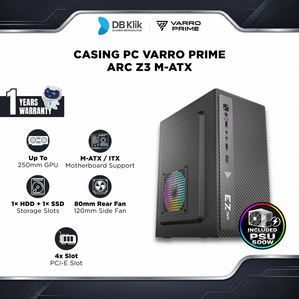 Jual Casing PC VARRO PRIME ARC Z3 M-ATX Included PSU 500W | Shopee ...