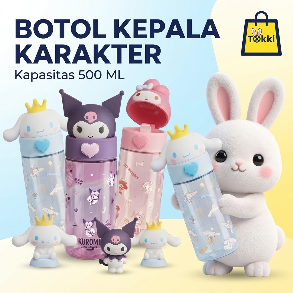 Jual Tokki - Botol Minum Kepala Karakter Anak 500ml Sanrio Kuromi ...