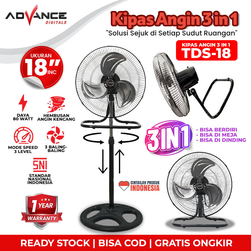 Advance Kipas Angin Listrik Kipas Dinding kipas angin berdiri kipas angin duduk Stand  Fan 18inc 3in1 Fan Stand Meja Dinding-kipas besi 18/1807
