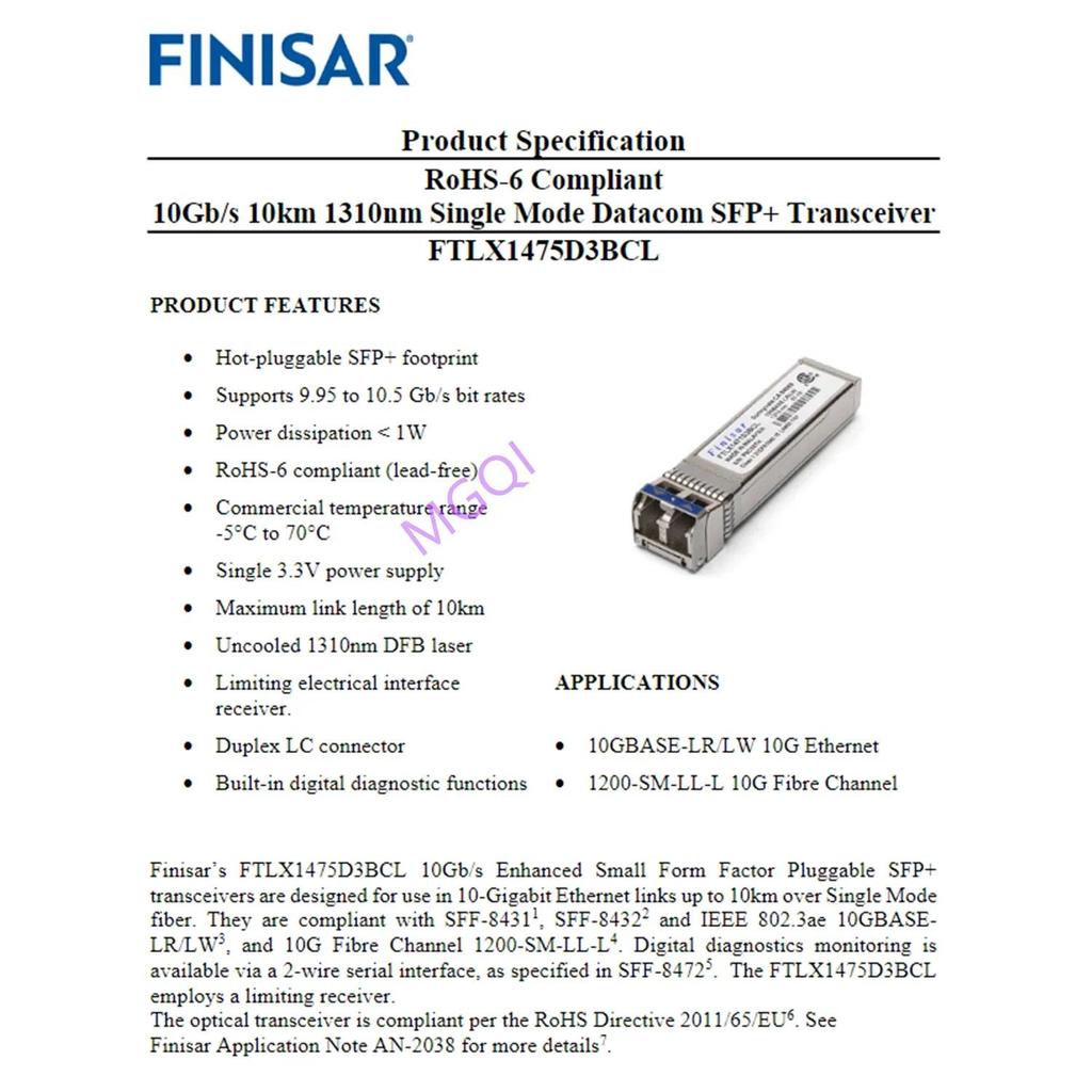 Jual New FTLX1475D3BCL/Finisar lc-lc 10G-1310nm-10km Single Mode ...