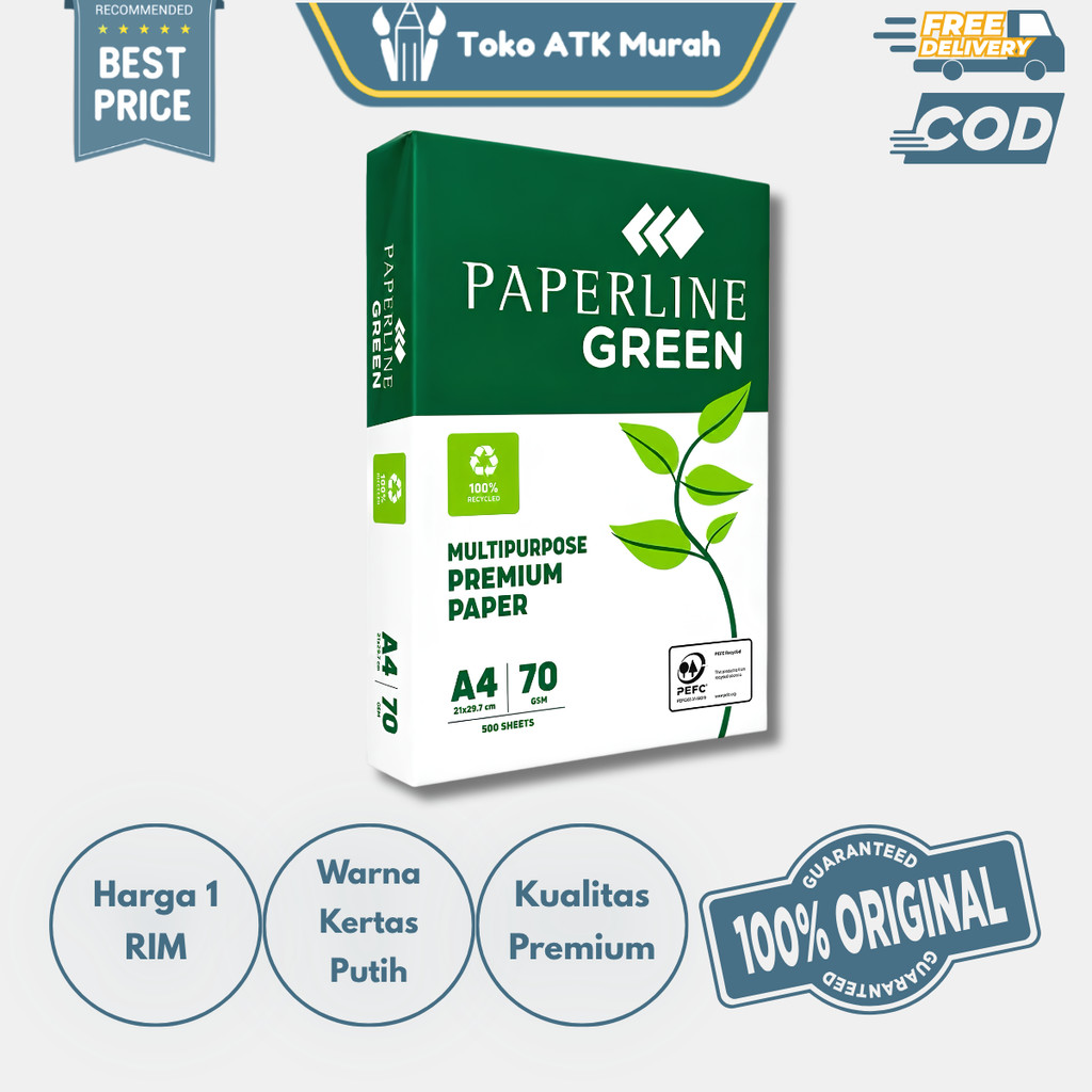 Jual Kertas HVS A4 70gsm Paperline Green | 1 Rim Isi 500 Lembar | Cocok ...