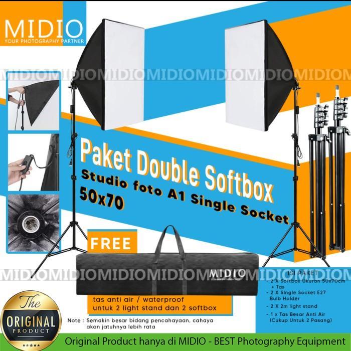 Jual Paket Double Softbox Midio A1 + 2 Light Stand 2M + 2 Socket E27 ...
