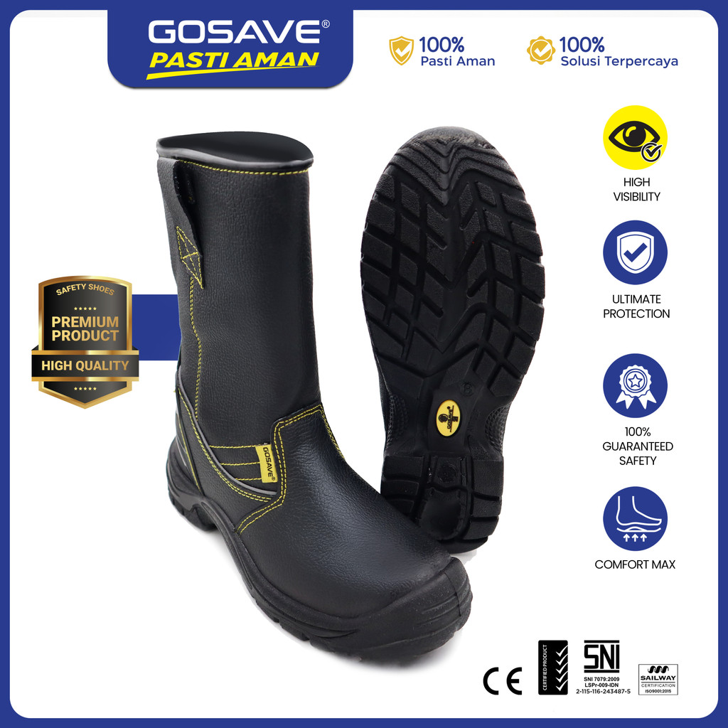 Jual GOSAVE Sepatu Safety Sigma High Slip On Ujung Besi Anti Slip Tahan ...