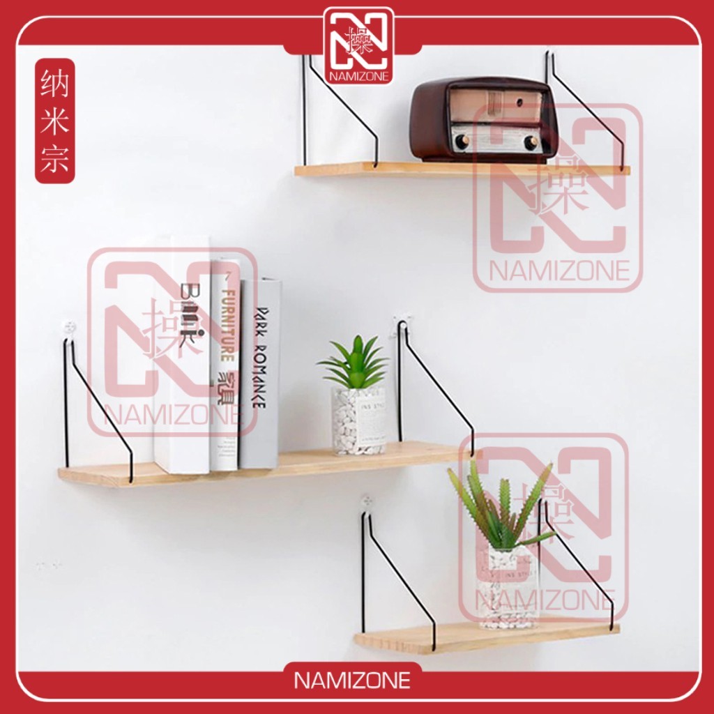 Jual NAMIZONE Rak Dinding Tempel Kayu Besi Gantung Rangka Kokoh ...