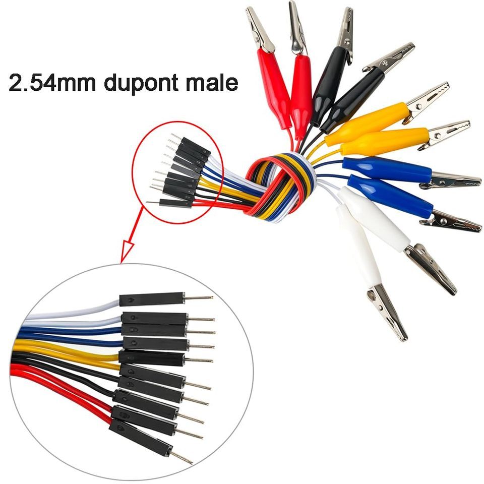 Produktbild von Aofan 2x 10-poliges Breadboard-Kabel – Krokodilklemme Auf Stecker – 20 Cm – Für Multimeter, Arduino, Raspberry Pi & Mehr