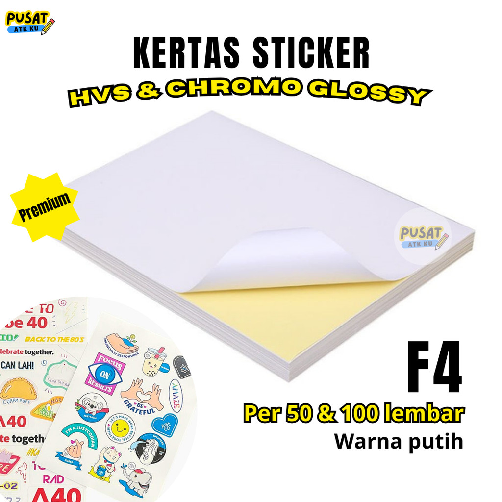 Jual (Per 100 lembar) Kertas STICKER Hvs Chromo Per Pack / Kertas Cetak ...