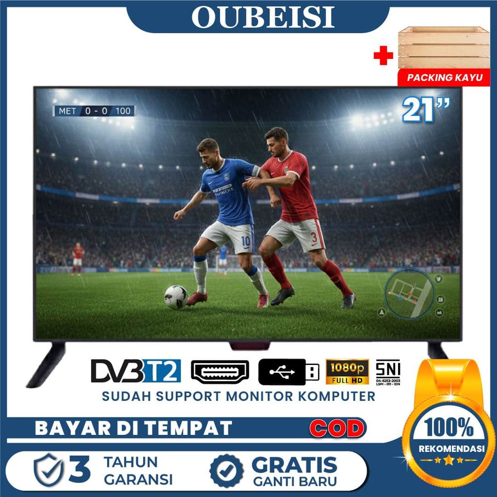 OUBEISI TV LED 21 Inch HD 1280x1024 Resolusi Digital Televisi Murah Monitor LED Dengan HDMI & USB Garansi 3 Tahun TV LED 21 Inch DVB-T2 HDMI USB Garansi 3 Tahun