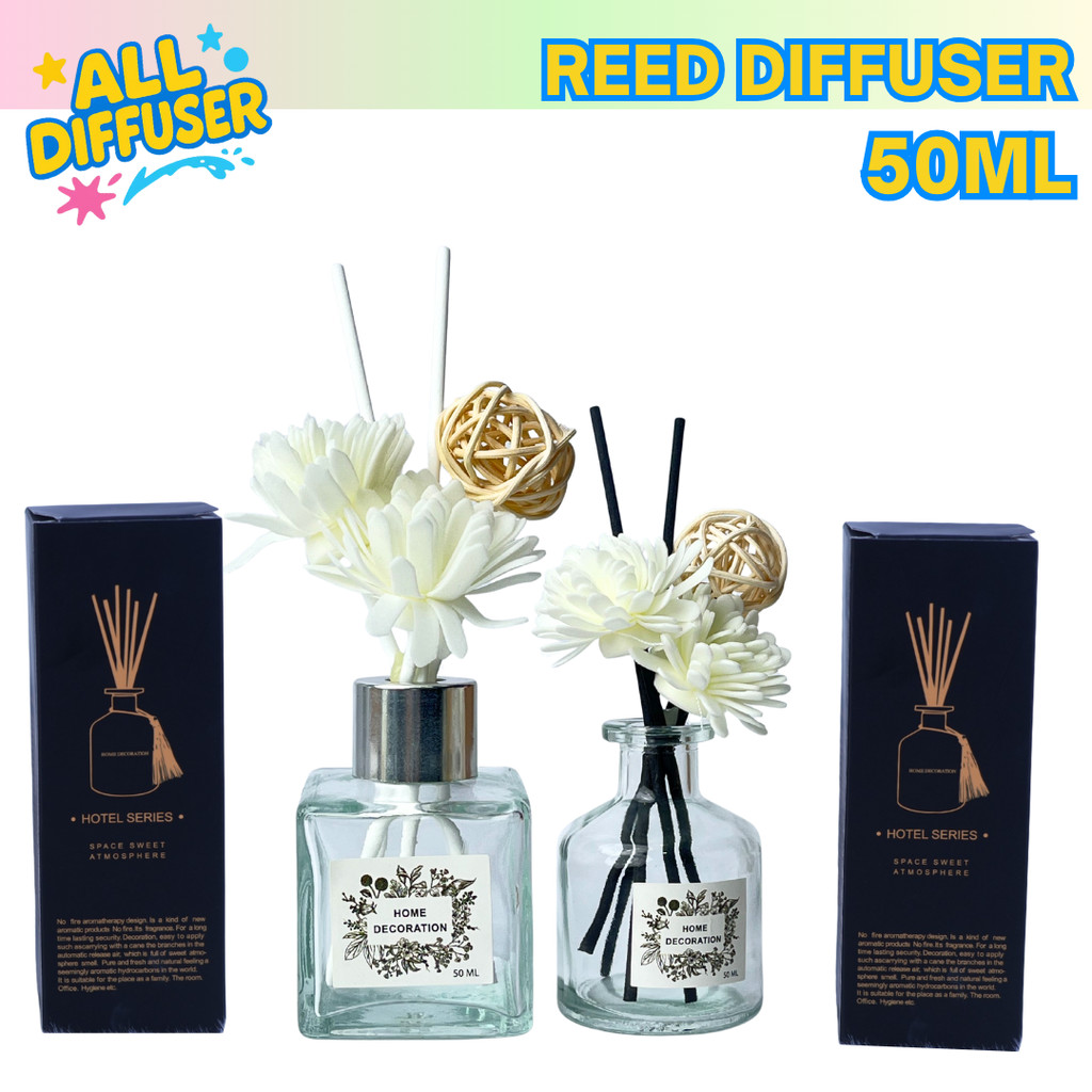 Jual Reed Diffuser Aromatherapy Botol Kaca Estetik dengan Bunga & Rotan ...