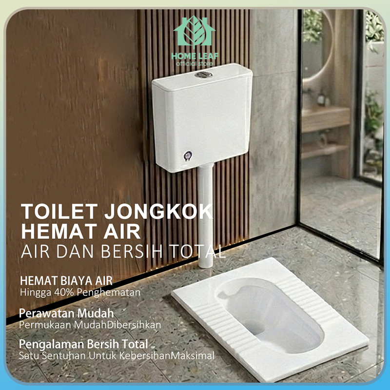 HOME LEAF -  Toilet jongkok hemat air dengan tangki air inovatif, kloset jongkok keramik putih anti bau, set kamar mandi lengkap dan murah