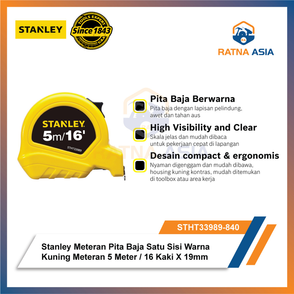 Jual Stanley STHT33989-840 Meteran Pita Baja Satu Sisi Warna Kuning ...