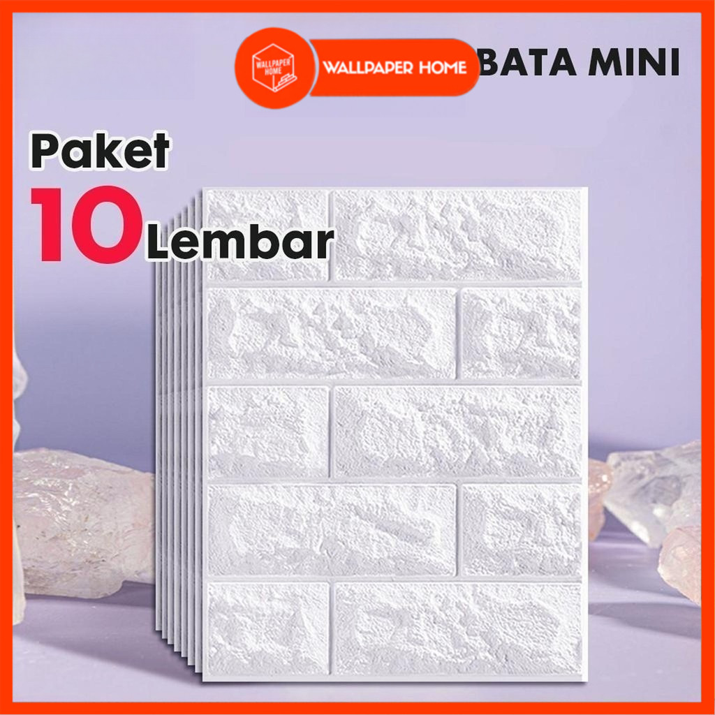 WALLPAPER HOME OFFICIAL STORE - Paket 10 Lembar Wallpaper Dinding 3D Motif Batu Bata 30x35cm - Tahan Air, Anti Jamur