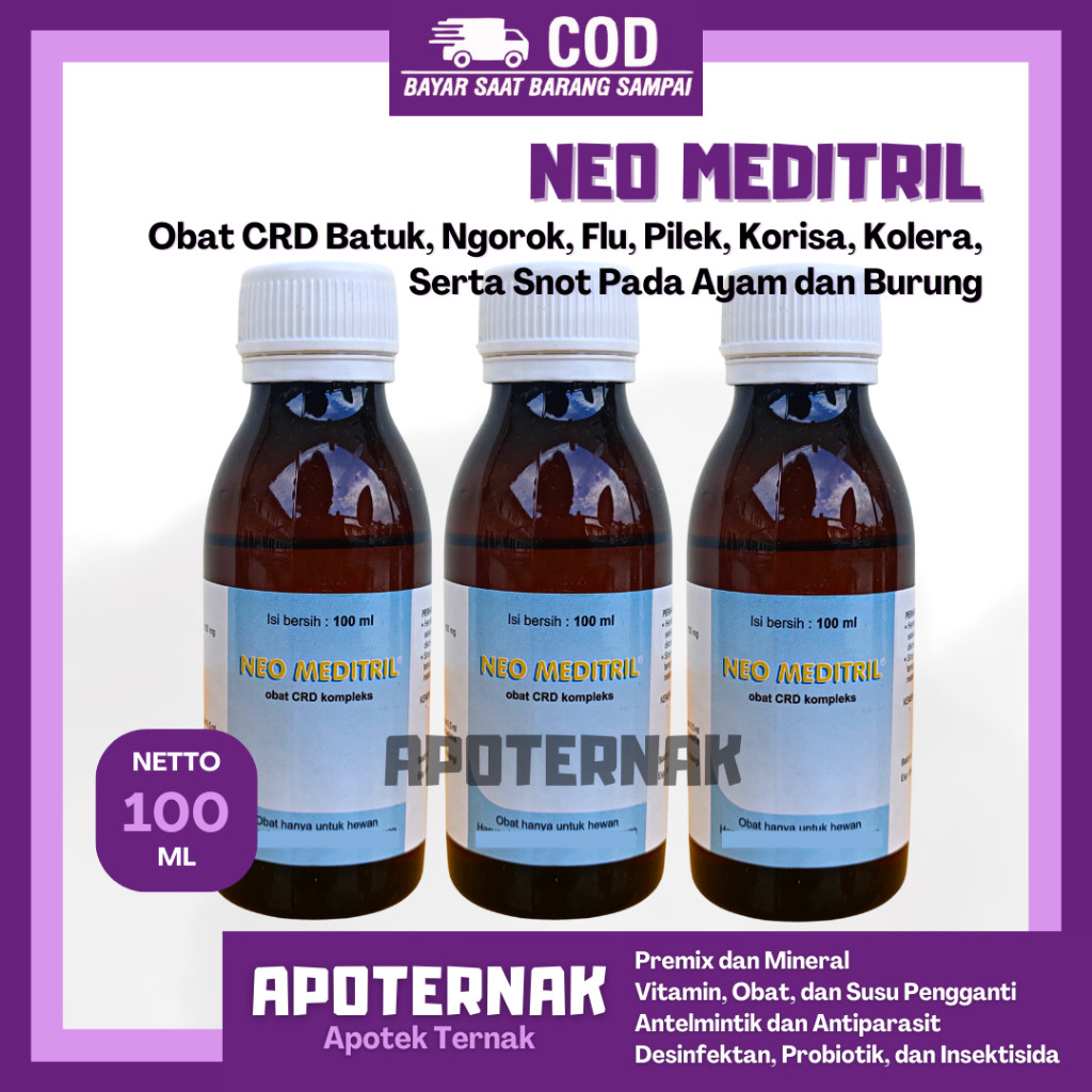 Jual NEO MEDITRIL 100 ml - Obat CRD Flu Korisa Snot Ayam Burung ...