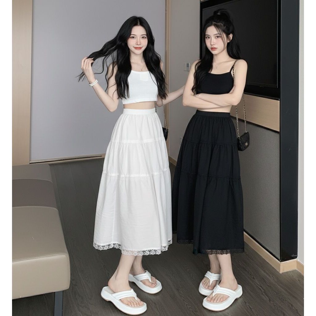 Jual SASSY FASHION - Rok NONA Renda Midi Skirt / Rok Wanita Ruffle Midi ...