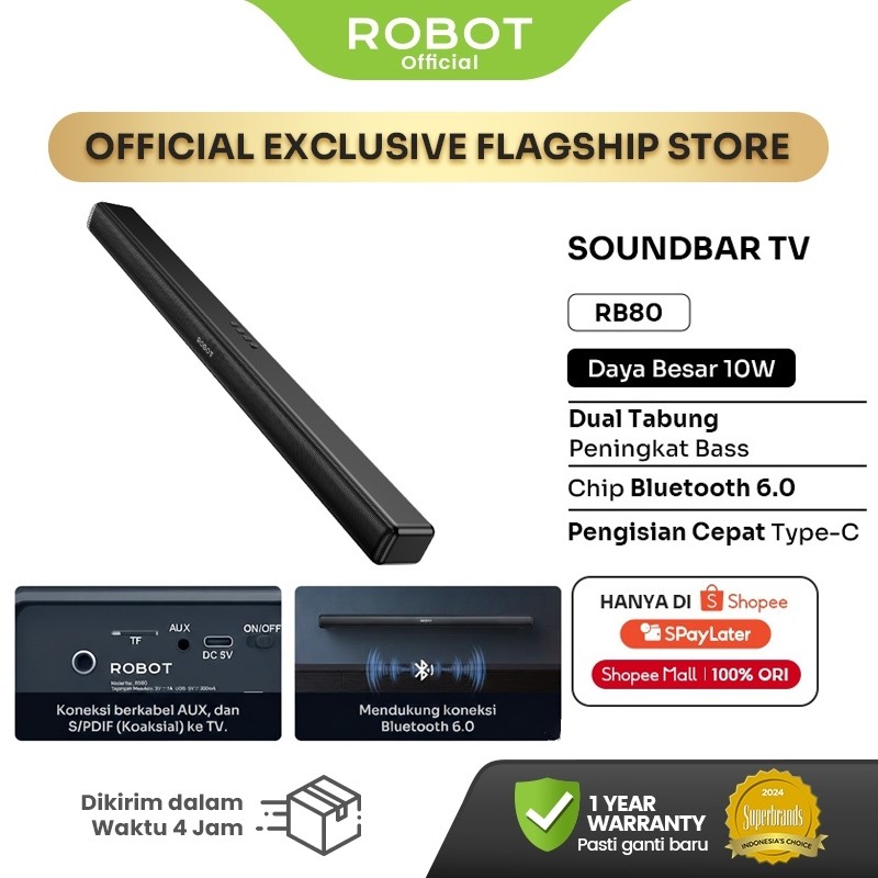 ROBOT Soundbar Viral RB80 Speaker TV Bluetooth Mini Suara Menggelegar Murah Cocok Nonton Film Garansi
