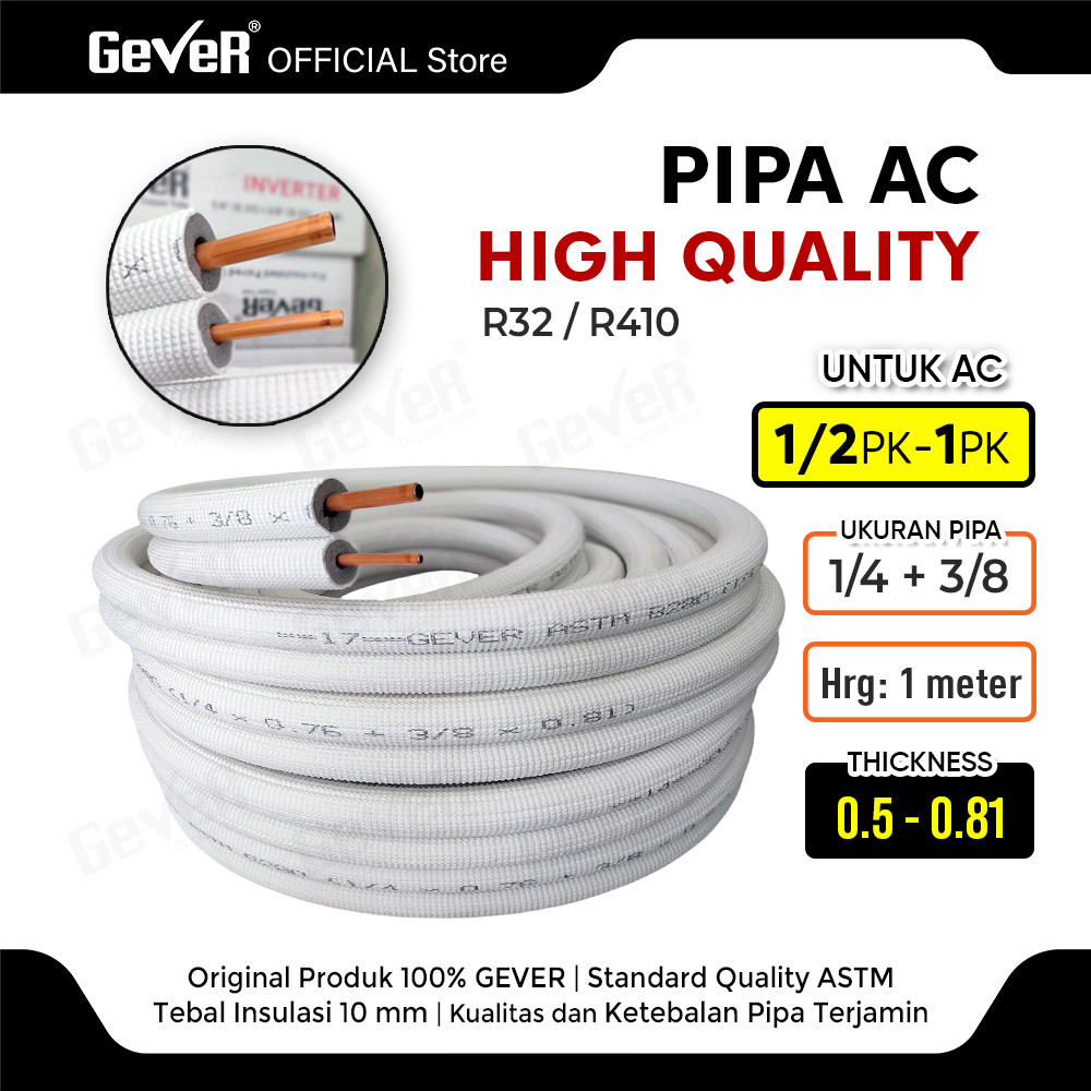Jual PIPA AC 1/4 x 3/8 GEVER untuk AC 1/2PK-1PK INVERTER HIGH QUALITY ...
