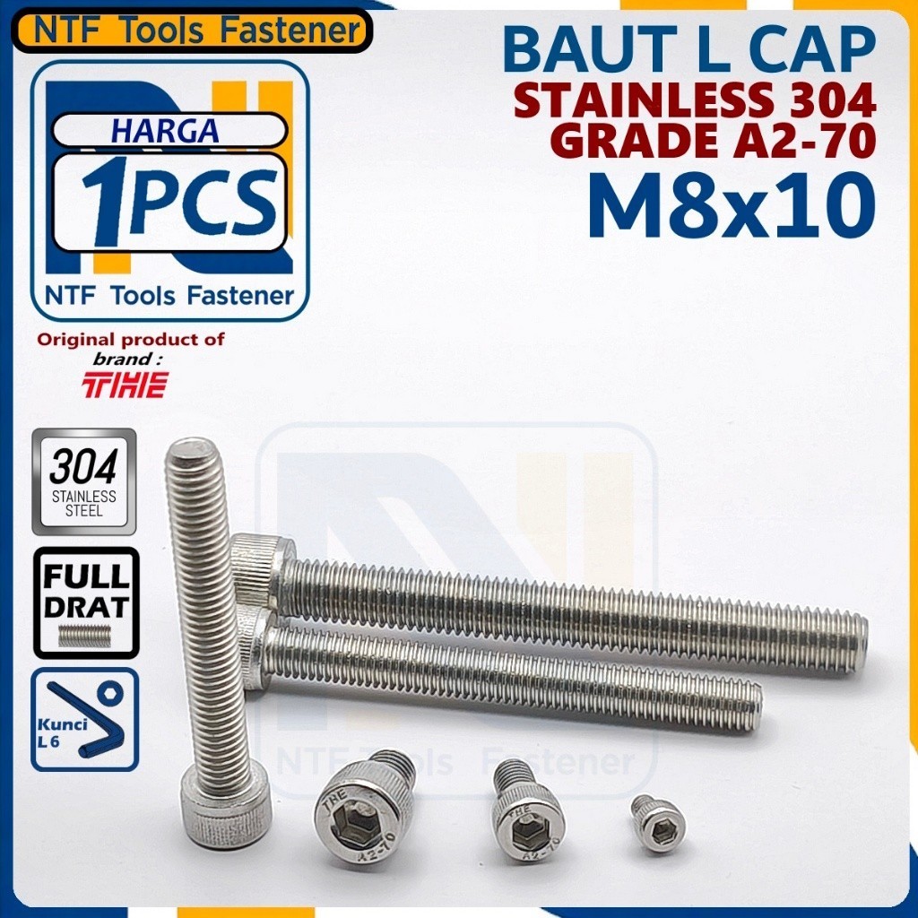 Jual Baut L Cap Hex Socket M8x10 STAINLESS STEEL 304 A2-70 BLS M8 ...