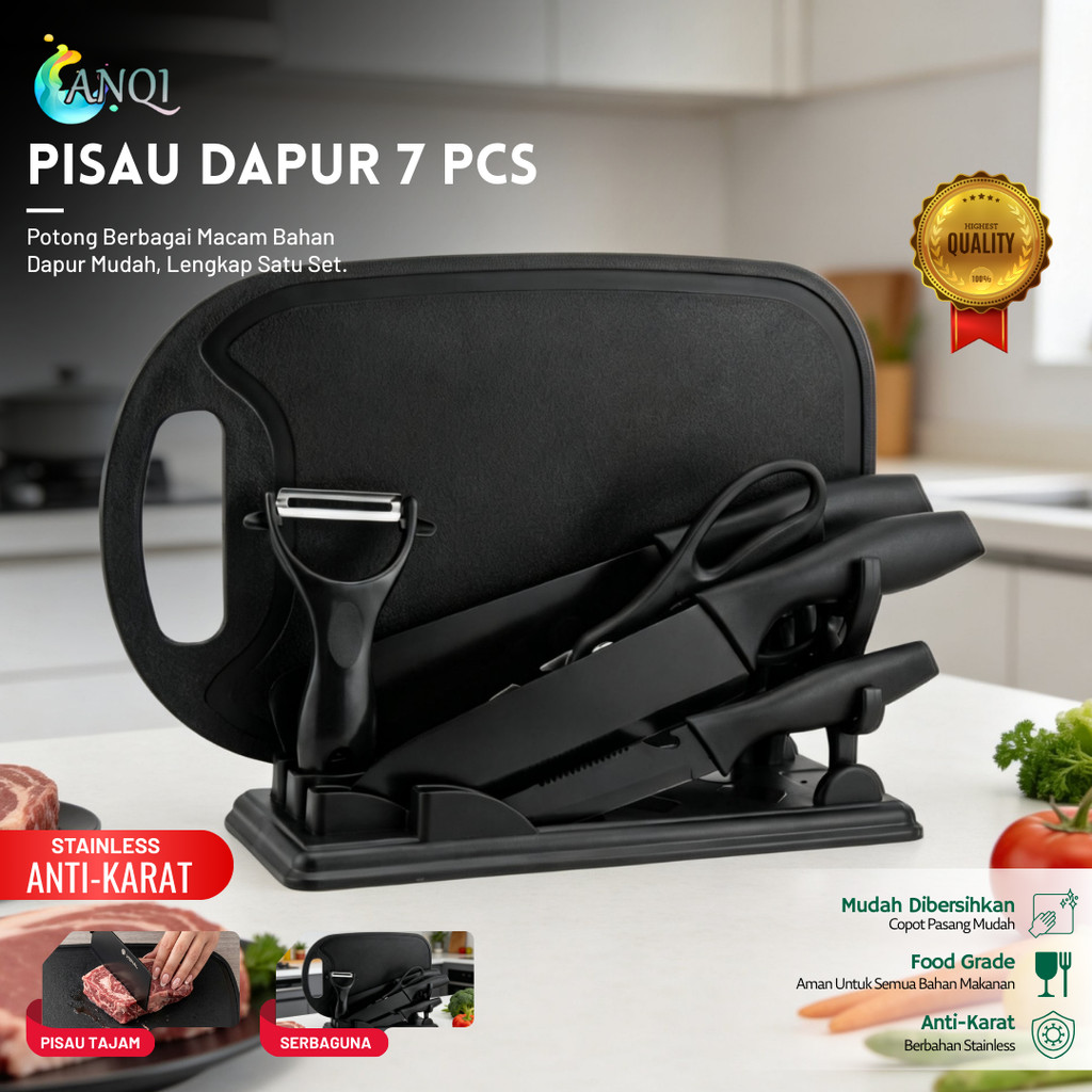 ANQI PISAU SET 7 IN 1 TALENAN / KITCHEN KNIFE SET / Pisau Dapur Set Potong Daging Dan Buah / VS-1820