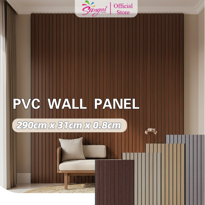 Sangni - 290CM×31CM PVC Wall Panel 3D Premium Solid Wood Panel Board Dekorasi Dinding Motif Kayu Estetik Anti Rayap Anti Air Dengan List Kisi-Kisi Kayu