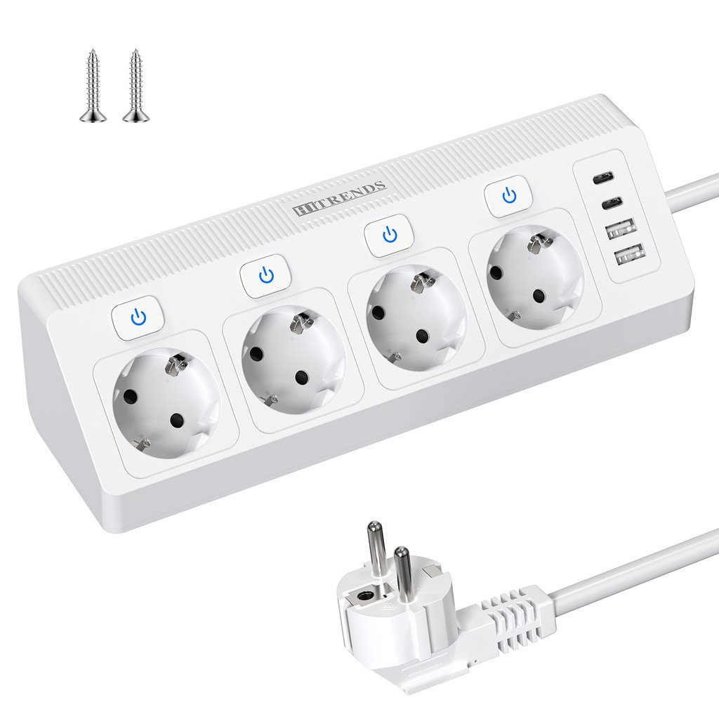 Jual 4 Way Corner Socket with 2 USB C and 2 USB A, EU Plug Power Strip ...