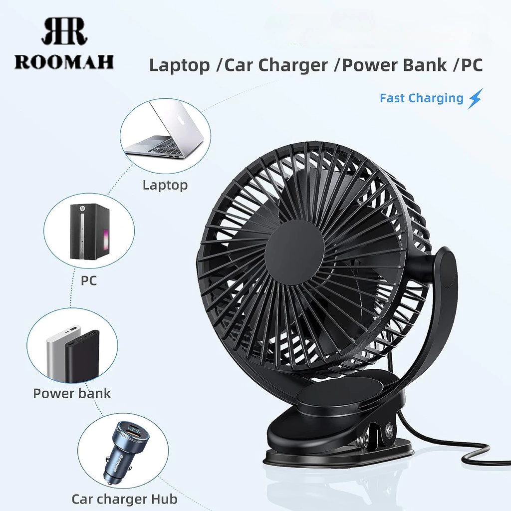 ROOMAH 15000mAh Kipas Angin USB Clip Dengan lampu malam Kipas Angin Meja Jepit Portable LED Display Portable Fan TF28D(‼️Tidak memiliki kotak kemasan‼️) - foto 1