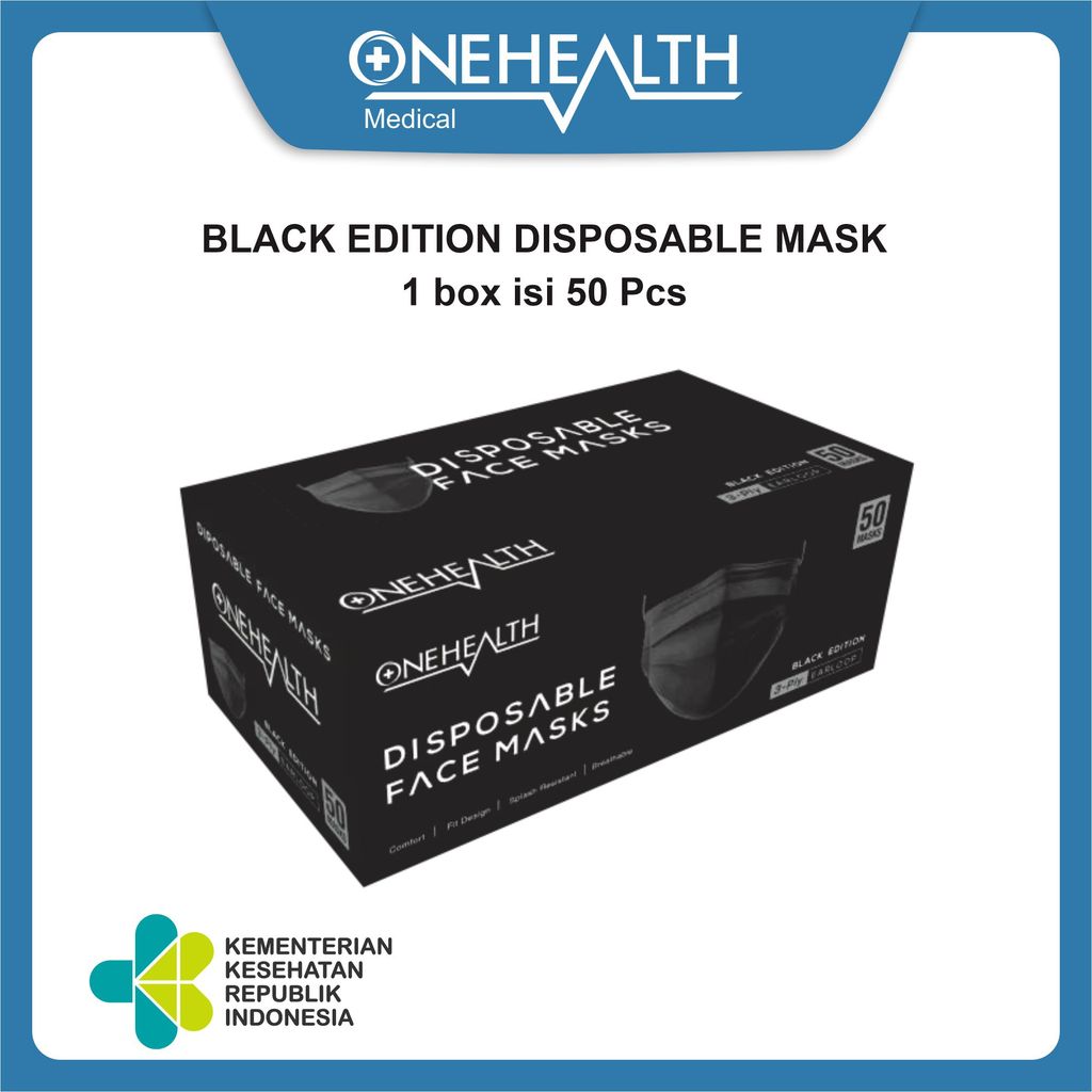 Jual Onehealth Masker Hitam Black Edition Dewasa Disposable 3 Ply ...