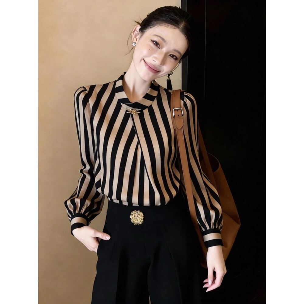 Jual FADFAD blouse motif bergaris dengan lengan panjang gaya trendi ...