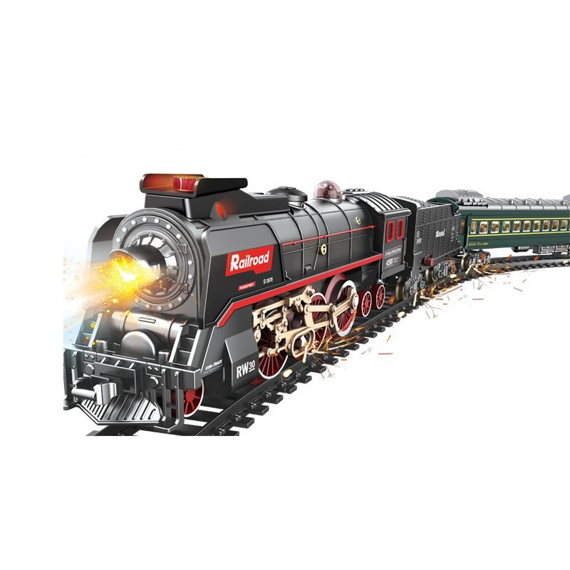 Jual Retro Steam Train Track Toy Set Simulation Electric Train Model ...