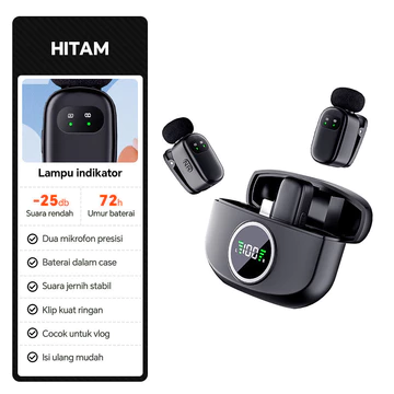 Mini Mic Wireless Clip On Dual Mic Noise Reduction K21 LED Display Charging Case Untuk Android