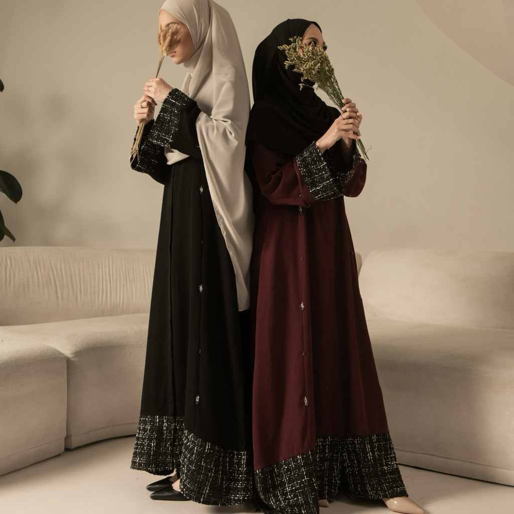 Noir Tweed Abaya – Abaya Tweed Anti UV Premium Busui Friendly | Real Tweed Elegan