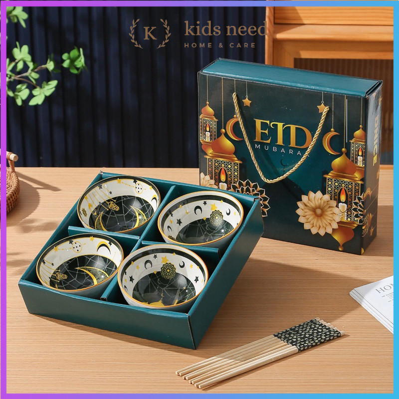 (4 Set) Hampers Mangkok Set Lebaran Premium Peralatan Gift / Mangkok Keramik Set Souvenir Makan Porselen Mangkok Motif  Japaness Style Kado Hadiah Gift Souvenir Wedding Aesthetic