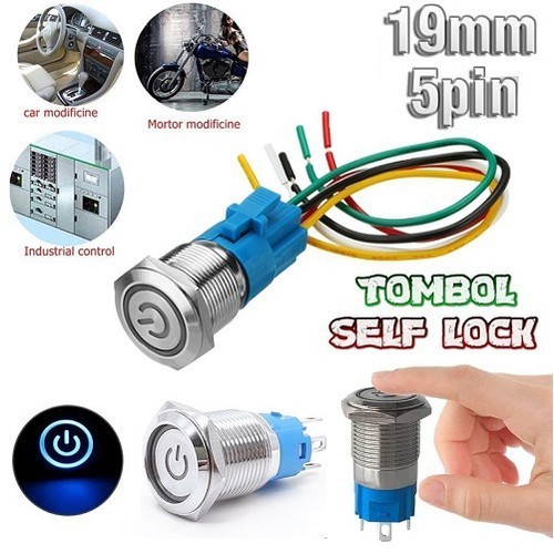 Jual Saklar On Off LED 12 Volt Stainless Metal Push Button Switch Power ...