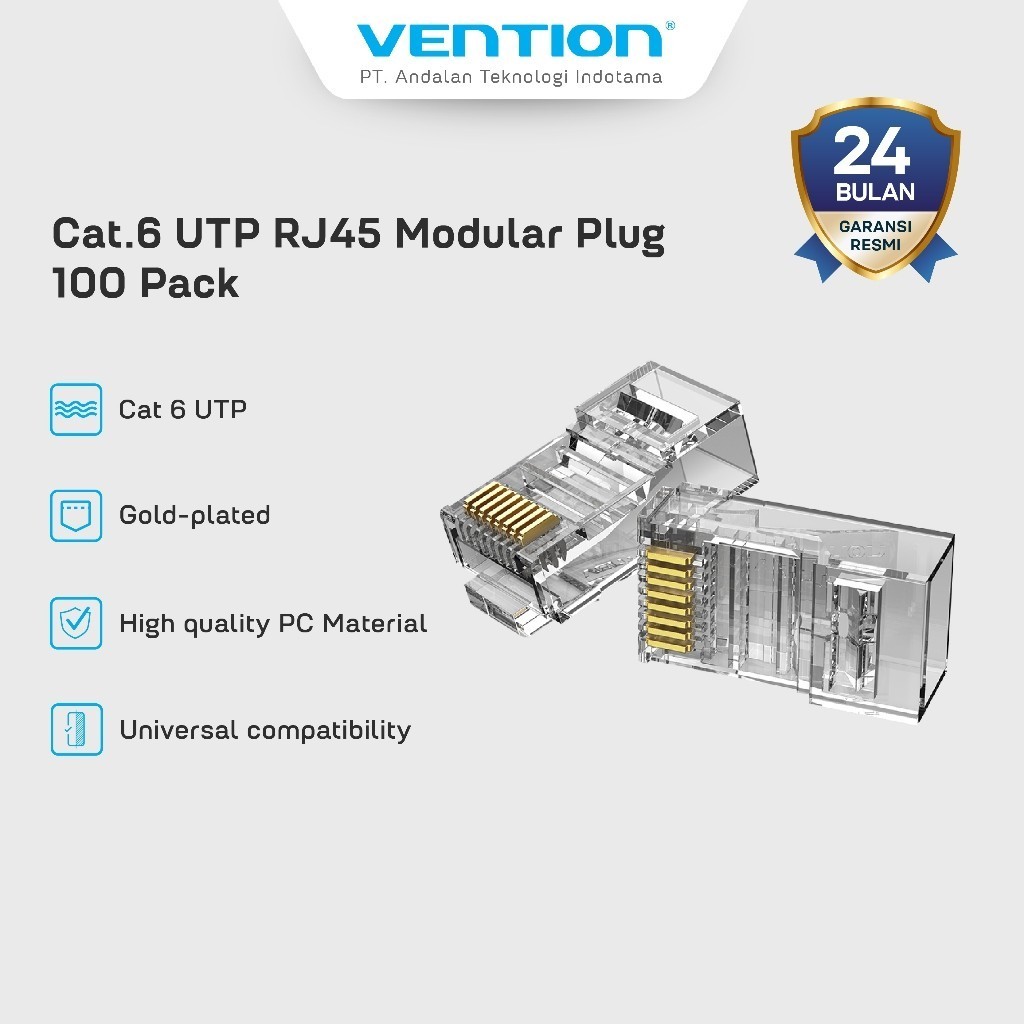 Jual Vention IDDR0 Connector LAN Cat 6 UTP RJ45 Modular Plug ...
