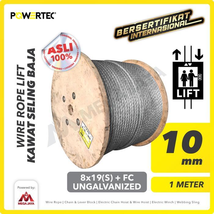 Jual POWERTEC Wire Rope / Kawat Seling LIFT 8x19(S) FC 10mm Ungalv - 1 ...