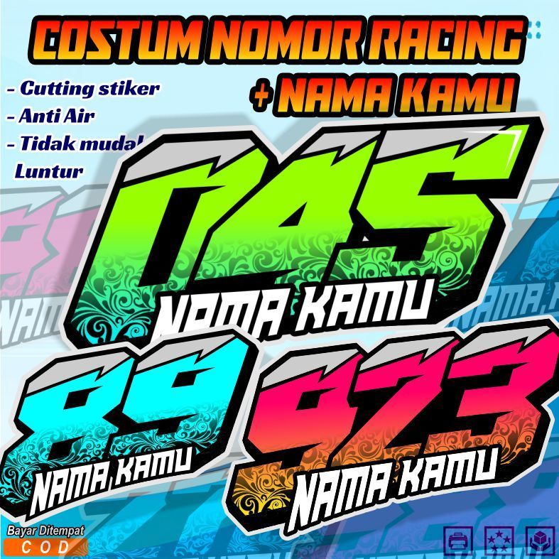 Jual Custom Stiker Nomor Racing Dan Nama,cutting Stiker Nomor Racing ...