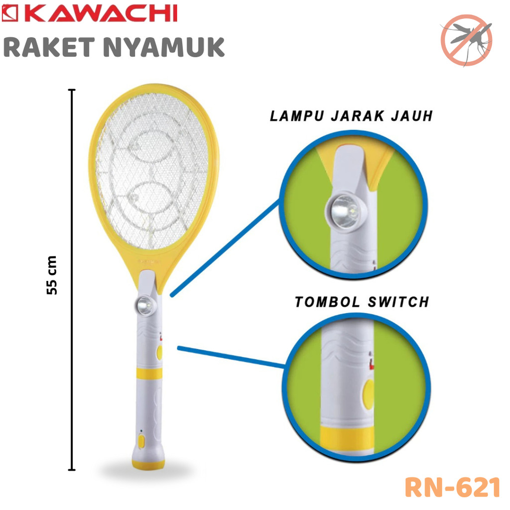 Jual Raket Nyamuk Cas + Senter RN-621 Kawachi – Rechargeable, Lampu LED ...