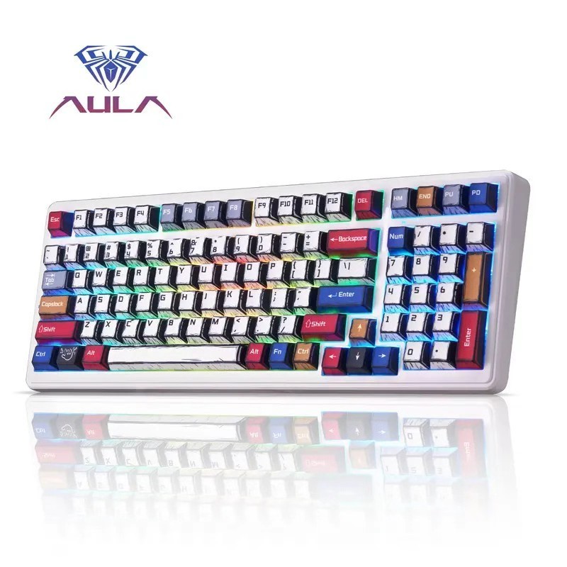 Jual New AULA F75/F99 Pro Gaming Meanical Keyboard PBT Comic Keycaps ...