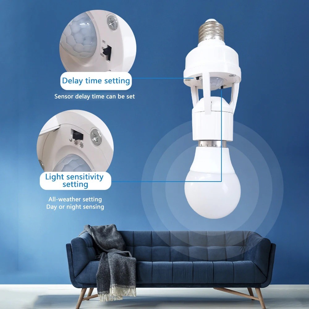 Jual Fitting Lampu Sensor Gerak PIR Otomatis E27 Smart Lamp Holder ...