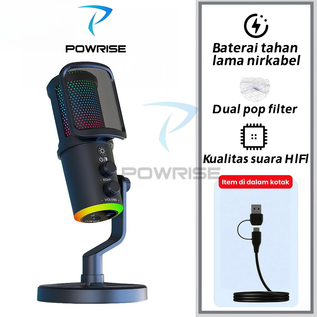 Jual [COD]POWRISE K20 Microphone CondenserUSB Type-C Mikrofon With ...
