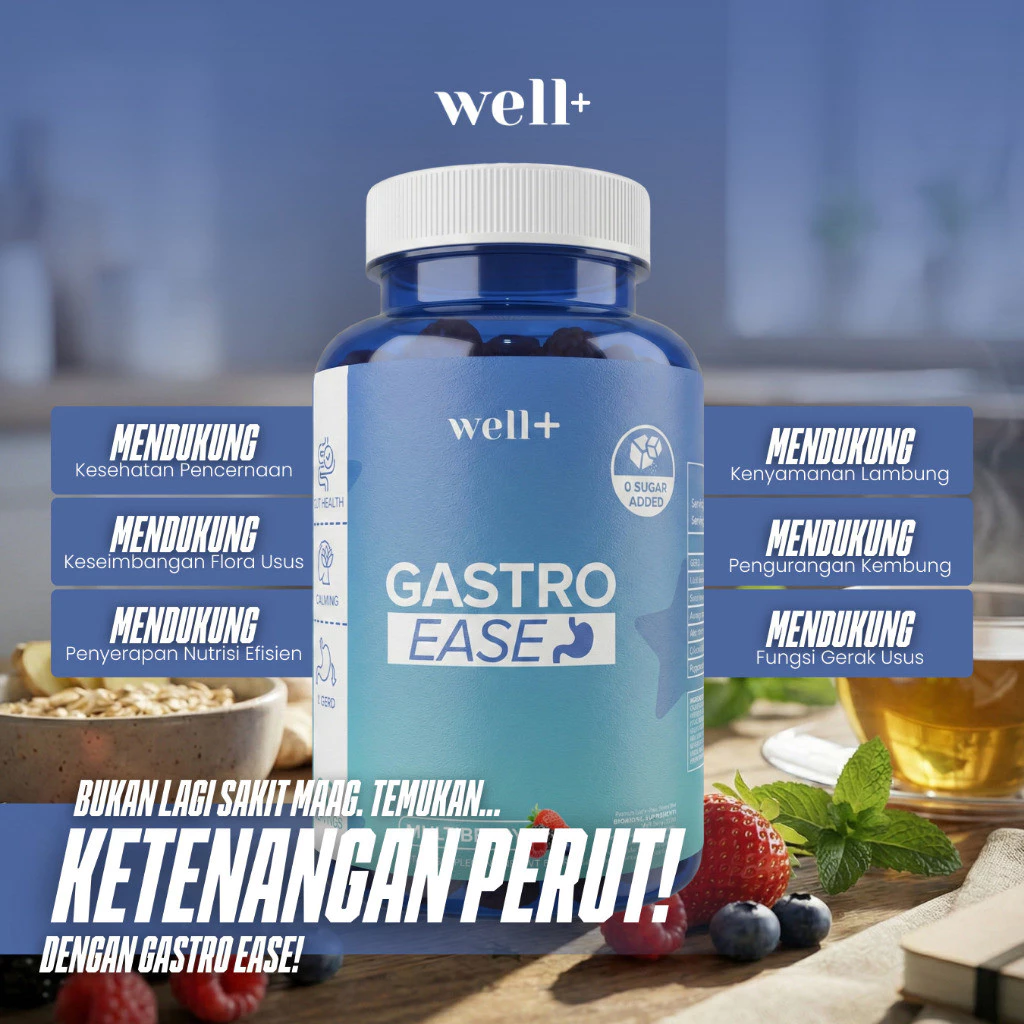 Well+ GASTRO EASE Gummy Multiberry 30 Servings | Suplemen Kesehatan Pencernaan & Lambung - foto 1