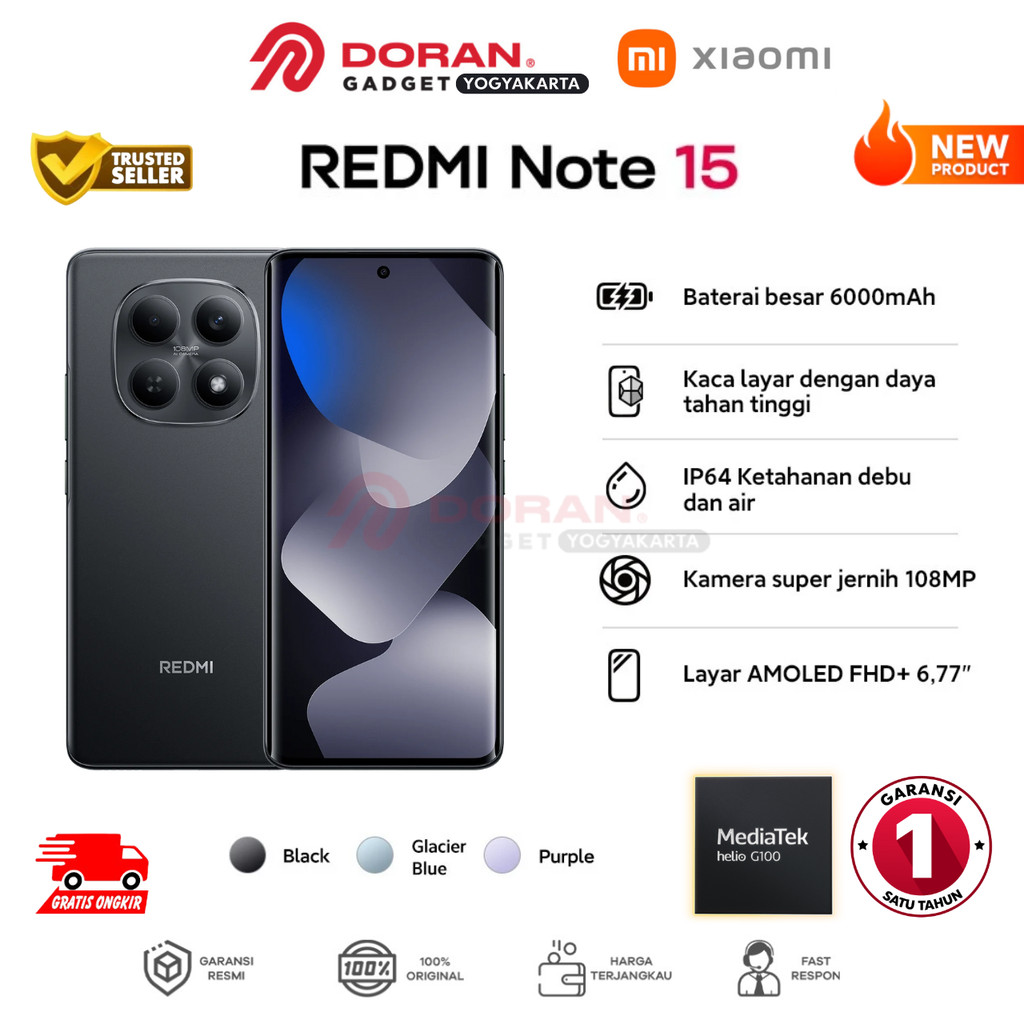 Xiaomi Redmi Note 15 4G (8/128 GB) (8/256 GB) 6000 mAh IP64 108MP Layar AMOLED FHD+ 6,77" NFC