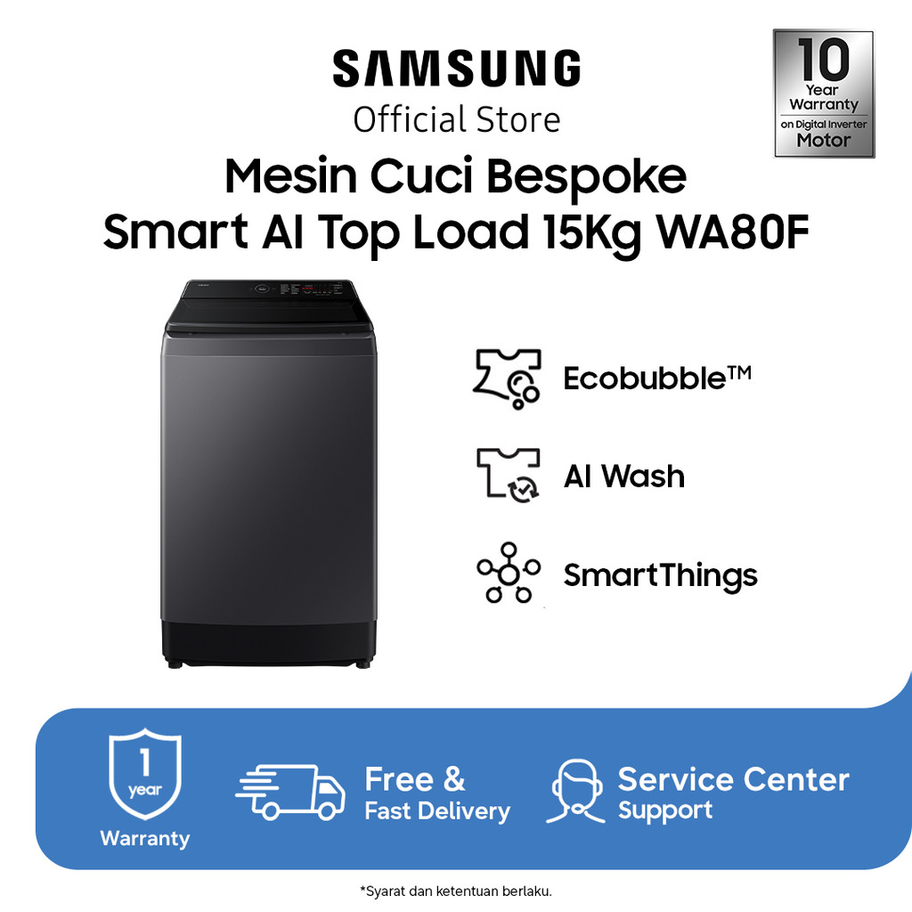 Jual Samsung Mesin Cuci Bespoke AI Top Load Washer 15kg | WA80F15 ...