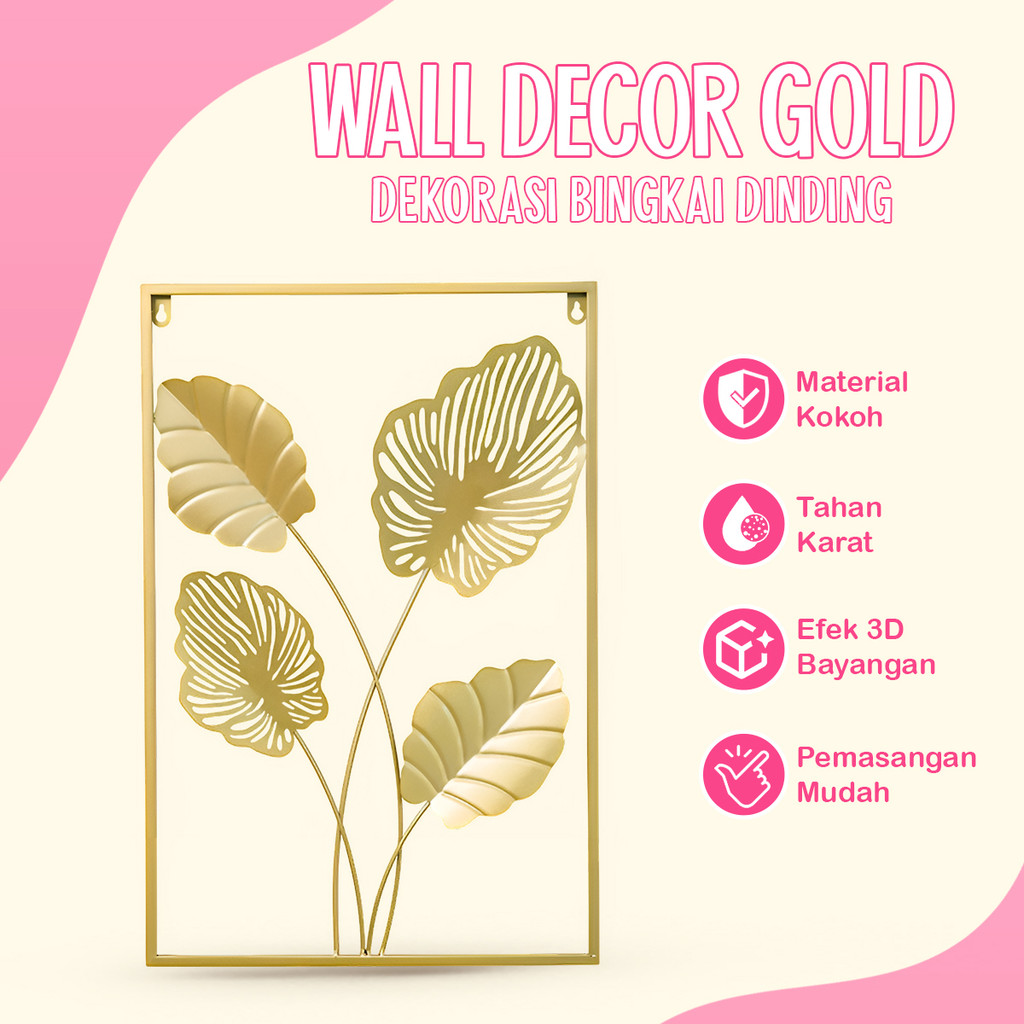 Jual Frame Metal Hiasan Dinding Daun Leaf Gold 1pc - Kreatif Modern ...