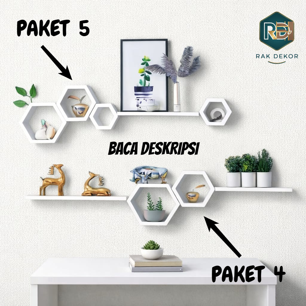 Jual Paket Rak dinding hexagonal set ambalan hiasan dinding estetik rak ...