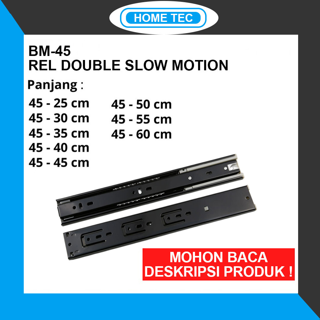Jual Rel Laci Double Track Full Extension 45mm Hitam Slow Motion 25cm ...
