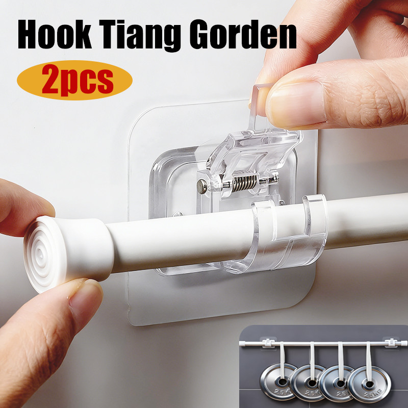 Jual 2Pcs Bracket Klip Hanger Socket Pengait Tiang Horden Tempel Tanpa ...